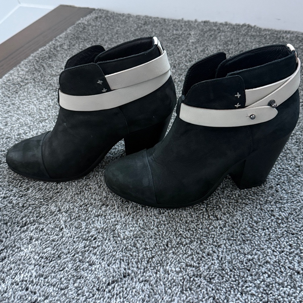 Rag and Bone Harrow black suede booties with strap detail US 6 1/2. Euro 37.5